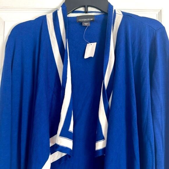 Covington Women’s Cascade Cardigan size S/C Blue & White Stripes Open Front NWT - Picture 2 of 11